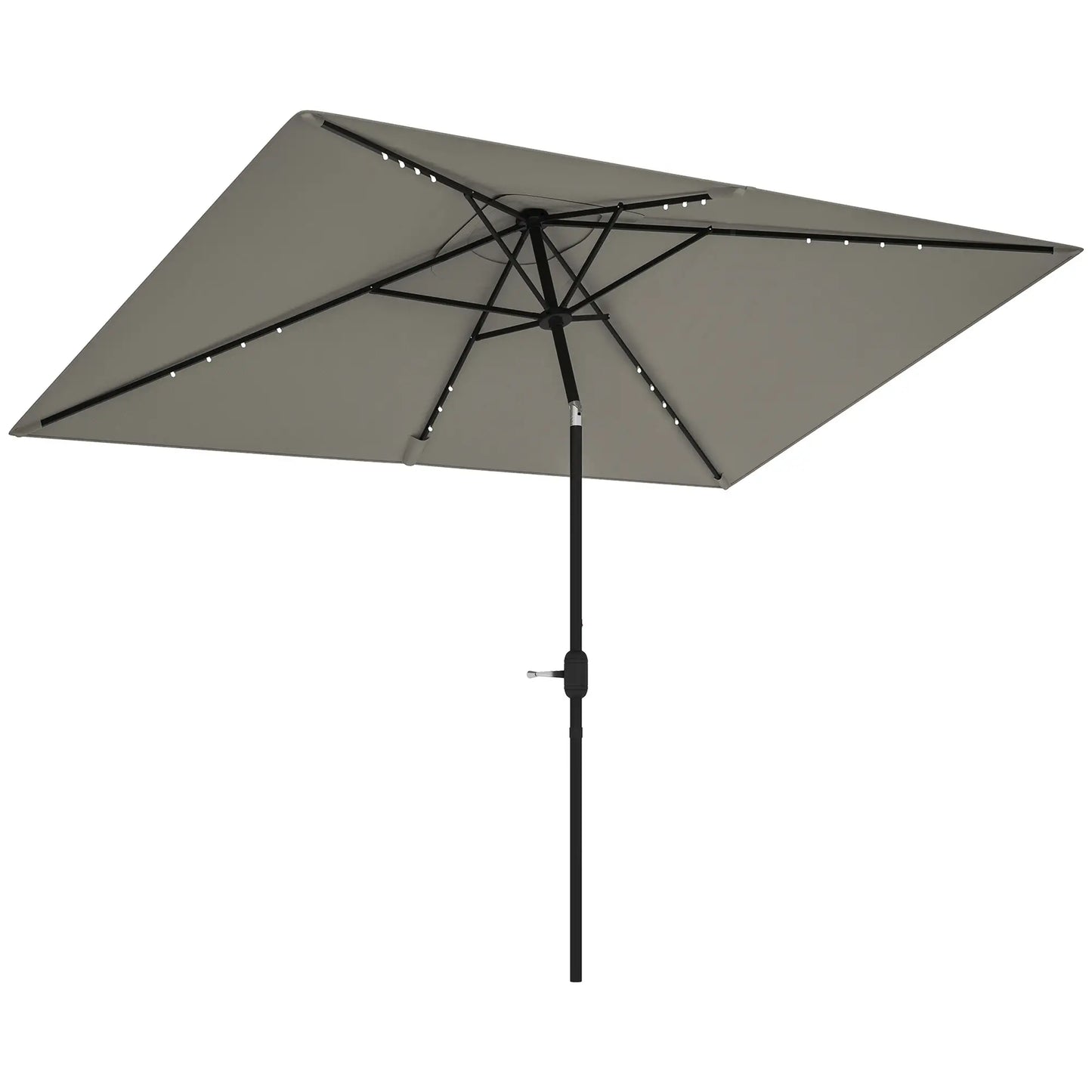 Patio Umbrella with 22 LED Solar Lights, Tilt, Light Grey
