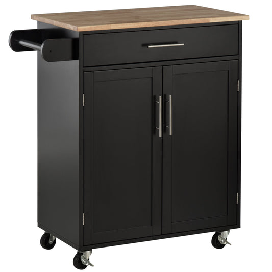 Rolling Kitchen Island Cart with Wood Top, Enough Storage Drawer Space with Towel Bar Rack Shelves, Portable Kitchen Utility Serving Cart Trolley on Wheels, Black - Gallery Canada