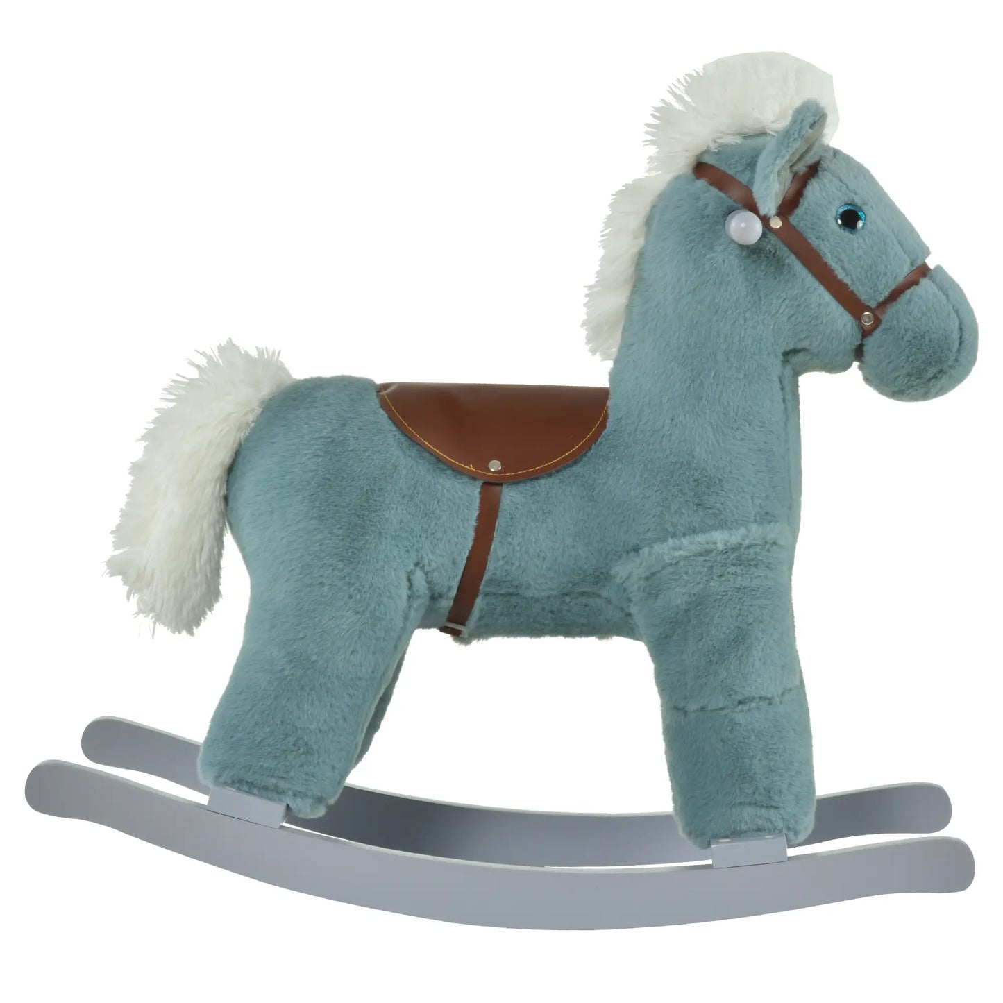 Kids Plush Ride-On Rocking Horse, Soft Bear Toy, Realistic Sounds, Blue Rocking Horses at Gallery Canada
