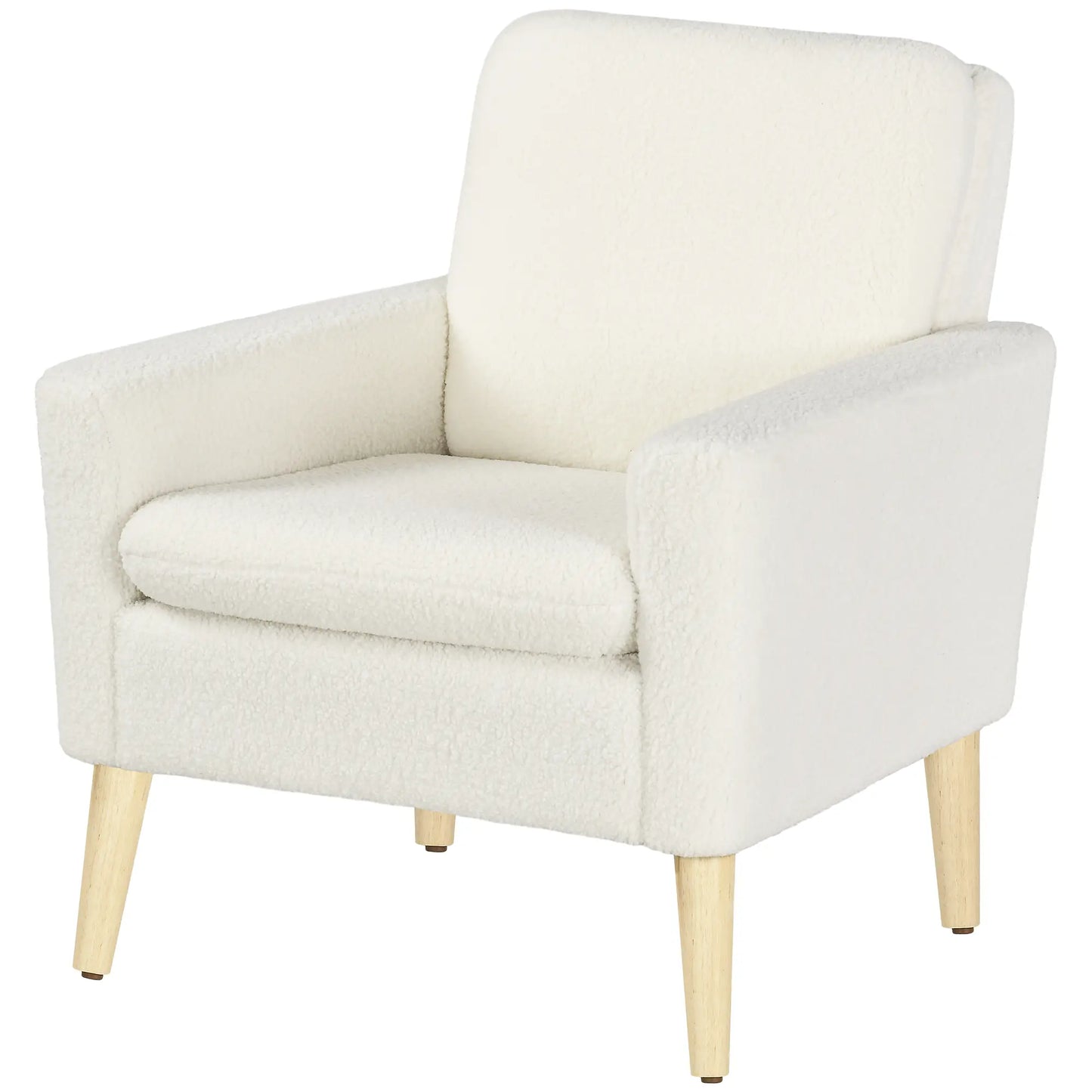 Modern Fabric Accent Chair, Upholstered Armchair with Wood Legs, Cream White