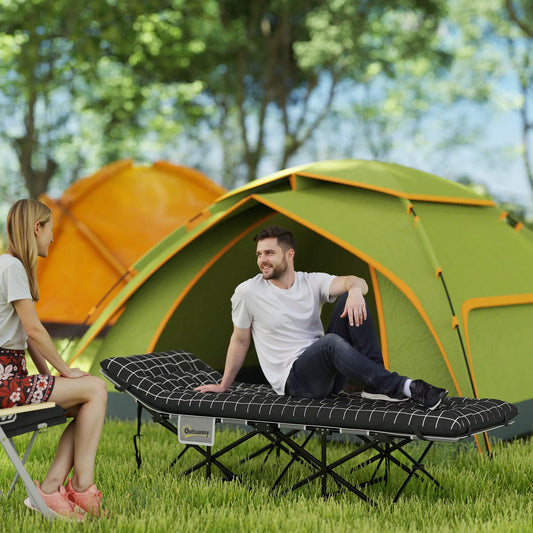 26.4" Wide Folding Camping Cot, Mattress, Storage Pocket, Carry Bag, 330 LBS, Black Camping Cots Black at Gallery Canada