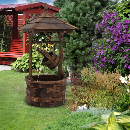Outdoor Waterfall Fountain With Pump, Natural Wood Wishing Well, 22.5x22.5x47.25 Water Fountains Carbonized Wood Color at Gallery Canada
