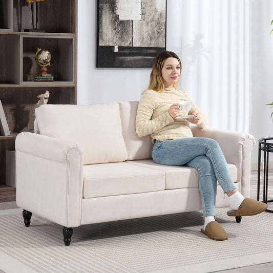 Vintage Loveseat, Chenille Fabric 2 Seater Sofa, Cream White 2-Seater Sofas Cream White, Black at Gallery Canada