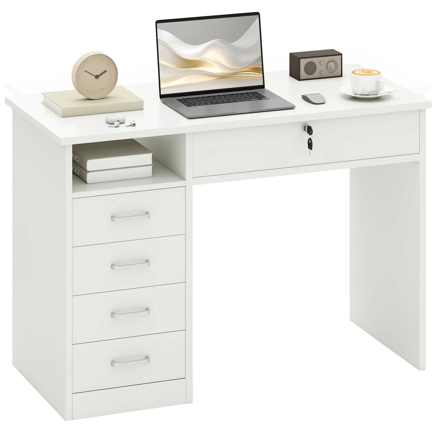 Home Office Desk with Storage, Lockable Drawer, White Computer Desks at Gallery Canada