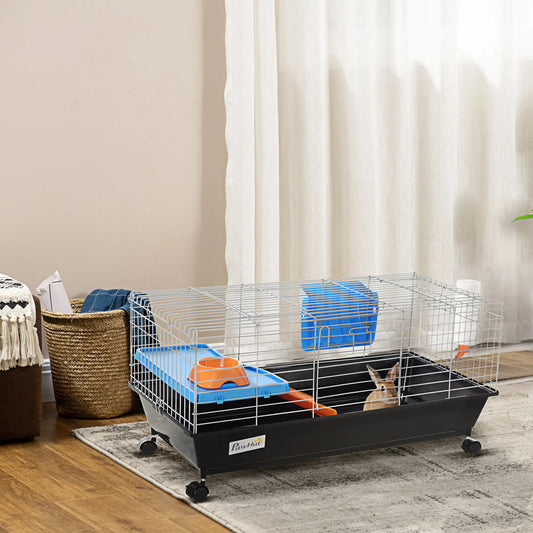Petite cage pour animaux, Cage roulante pour lapin, Cochon d'Inde, Noir