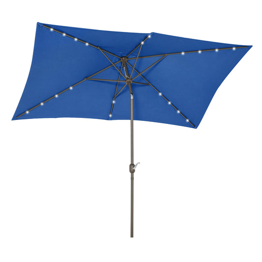 6.5x10ft Patio Umbrella Rectangle Solar Powered Tilt Aluminum Outdoor Market Parasol with LEDs Crank (Dark Blue) - Gallery Canada