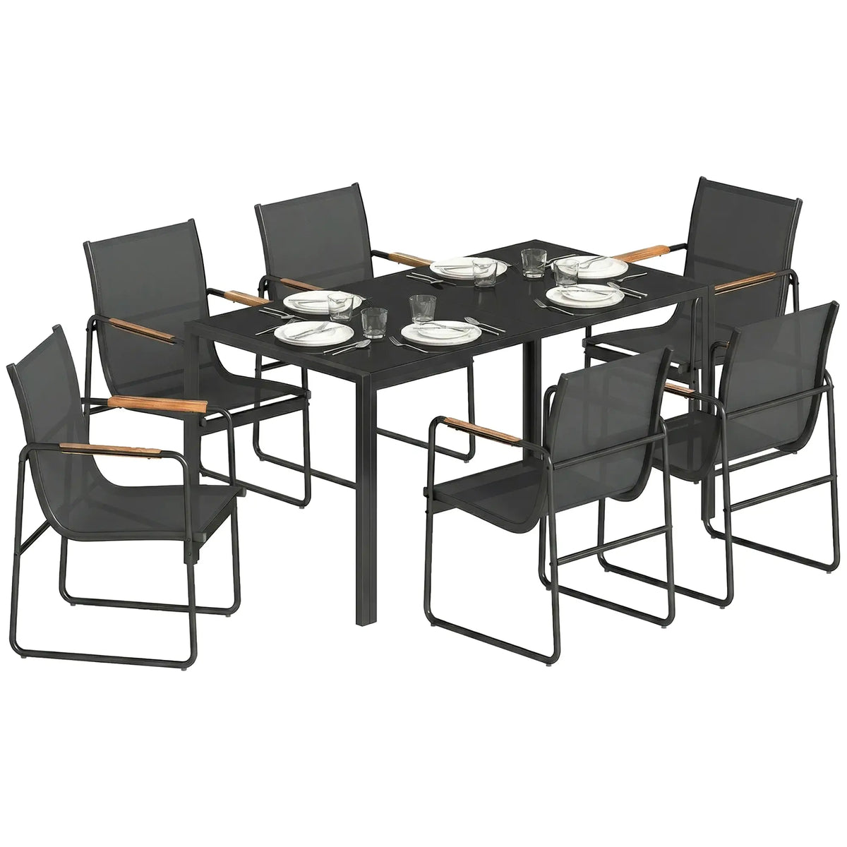 7 Piece Outdoor Dining Set, Glass Patio Table And Chairs, Black Outdoor Dining Sets at Gallery Canada
