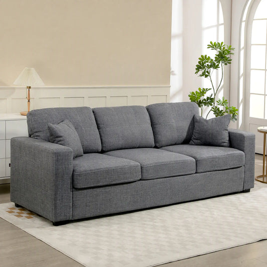 Modern Upholstered 3 Seater Sofa, Deep Seat, Dark Grey 3-Seater Sofas Dark Grey at Gallery Canada
