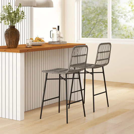 Rattan Counter Height Bar Stools, Set of 2, 26", Grey Bar Stools Charcoal Grey, Black at Gallery Canada