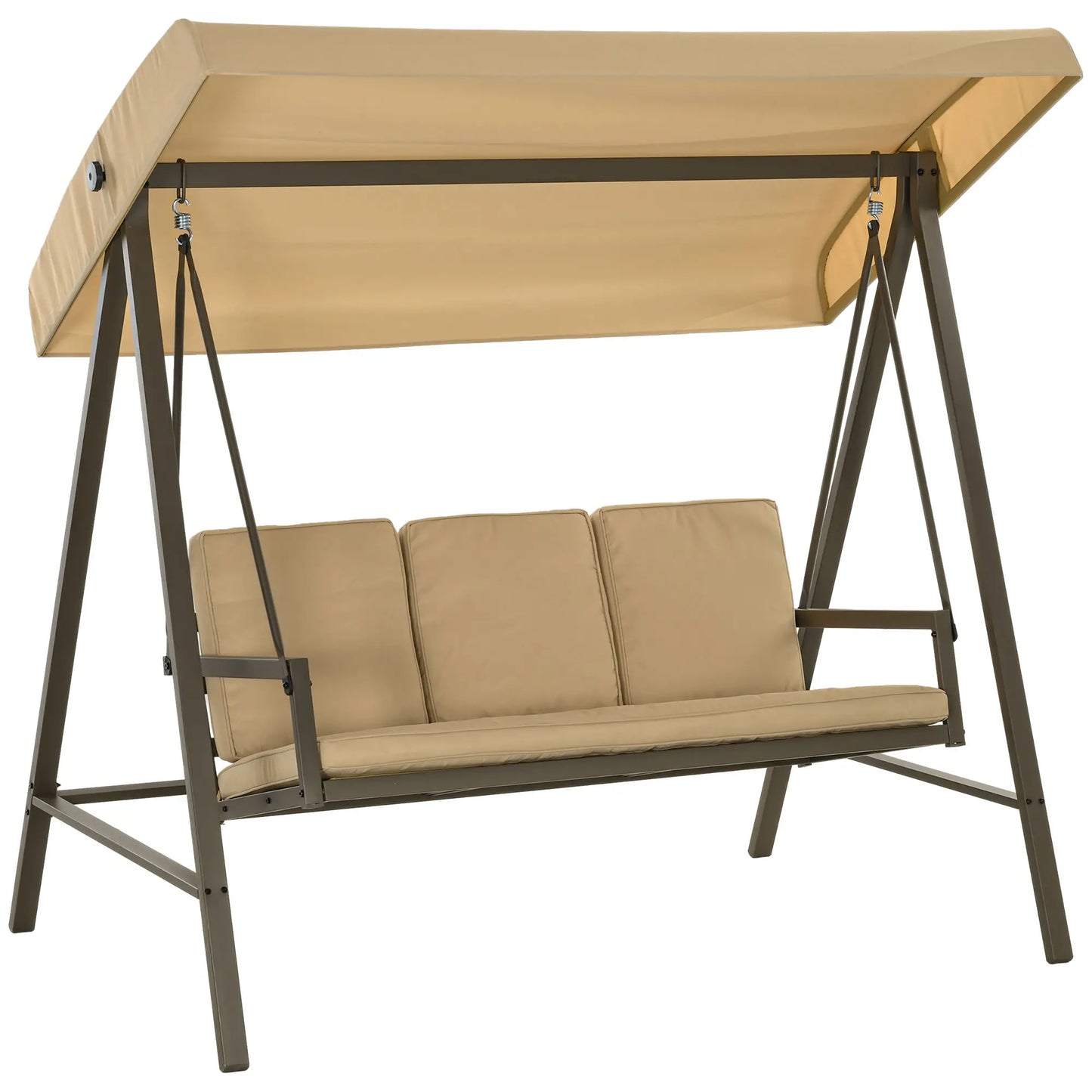 3 Seater Patio Swing Chair, Adjustable Canopy, Removable Cushions, Beige Patio Swings with Stand at Gallery Canada