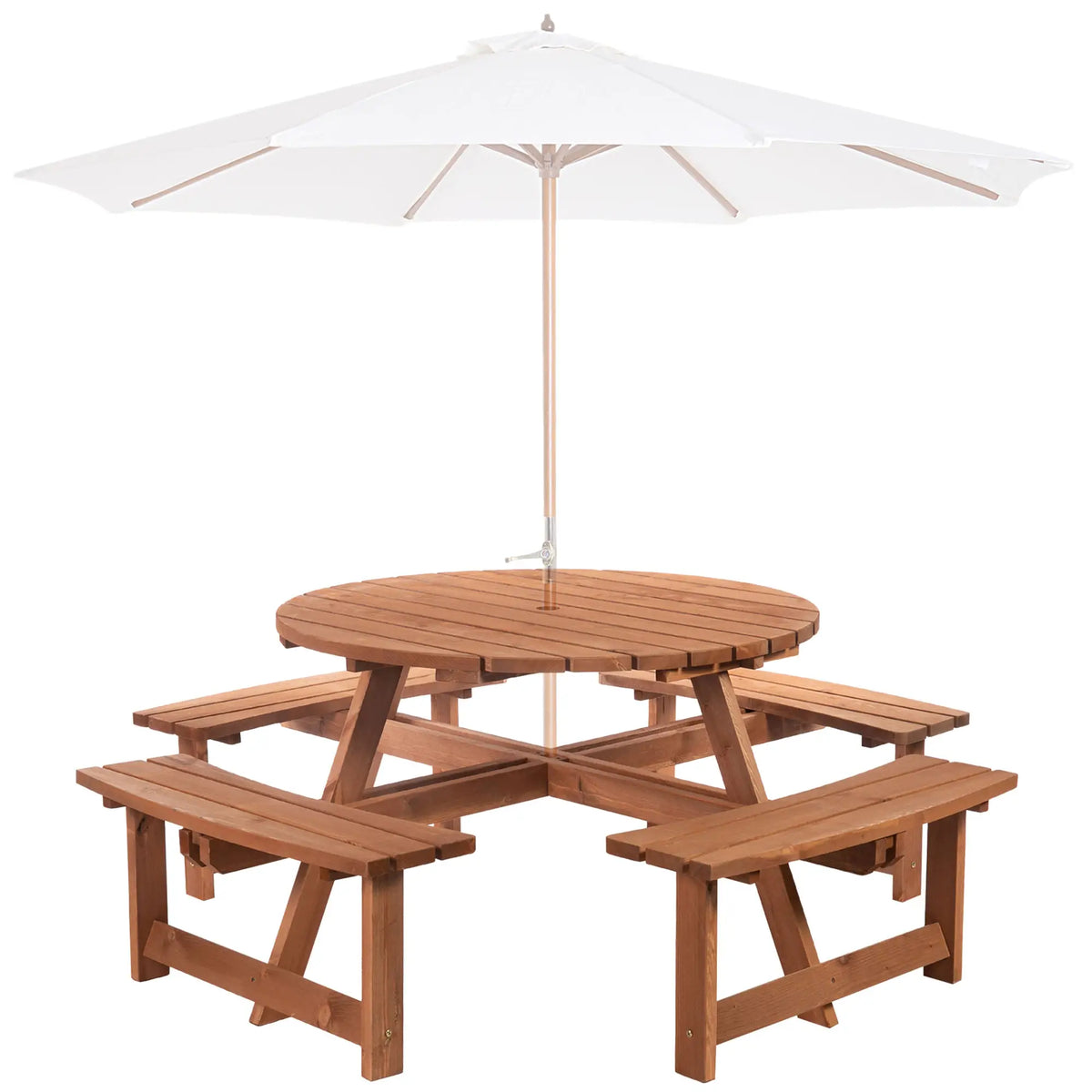 8 Seater Round Wooden Picnic Table, Patio Dining Set Outdoor Dining Sets at Gallery Canada