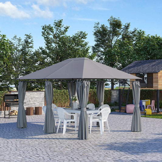 13'x10' Steel Patio Gazebo, Soft Top, 6 Removable Curtains, Grey