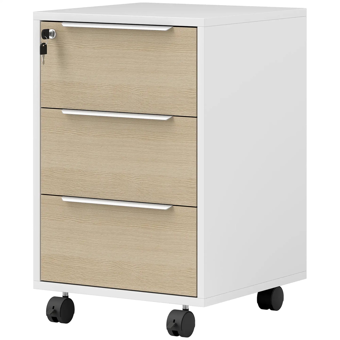 3 Drawer File Cabinet With Wheels, Vertical, Lock, Oak Office Cabinets & Cupboards at Gallery Canada