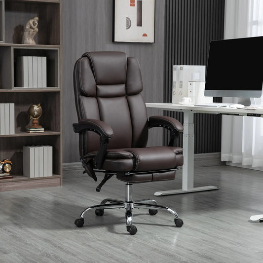 Massage Office Chair, Reclining Executive Chair, 6-Point Vibration, Footrest, Dark Brown