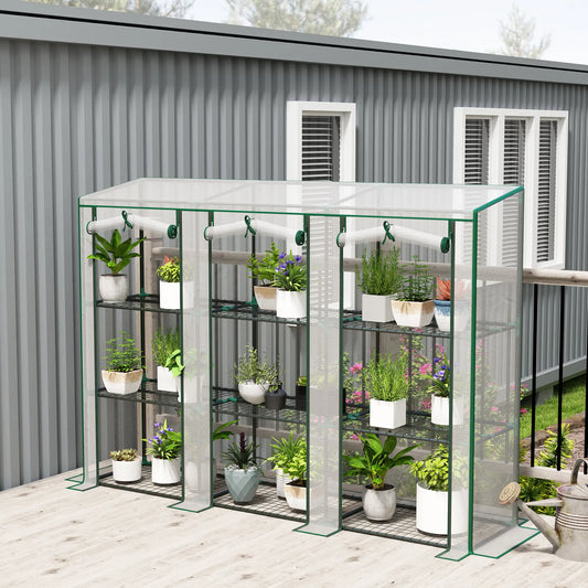 Lean-To Greenhouse, 3 Tier Shelves, 3 Roll-Up Doors, White Greenhouses White at Gallery Canada
