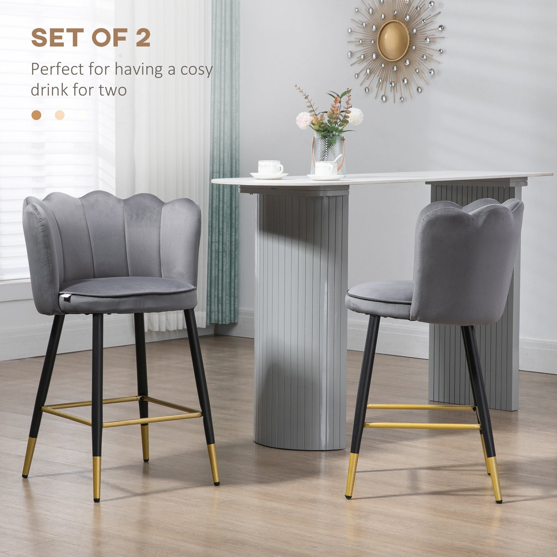 Bar Stools Set of 2 Modern Counter Height Bar Stools with Back, Footrest for Home Kitchen, 23.2"x20.5"x35.4", Grey at Gallery Canada