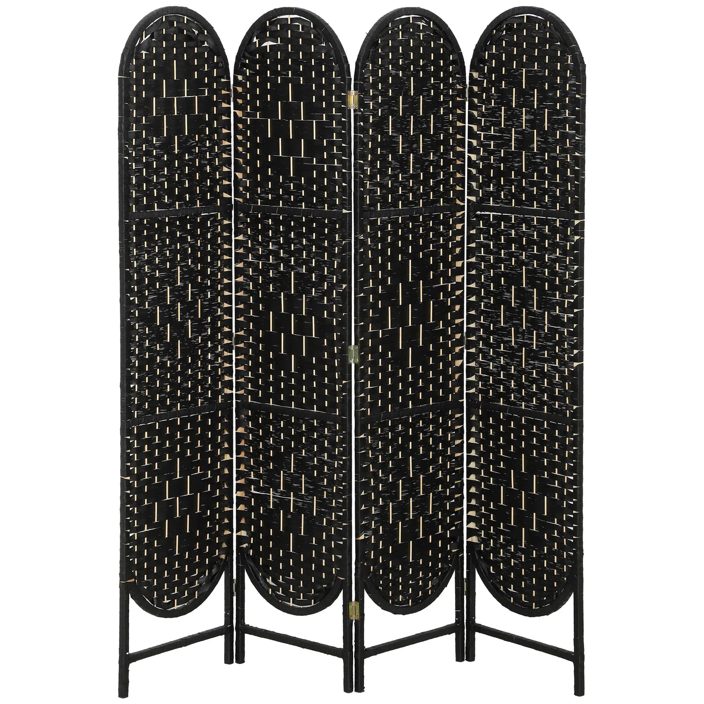 Bohemian Privacy Screen, 4 Panel Folding Room Divider, Arched Top, Black Room Dividers at Gallery Canada