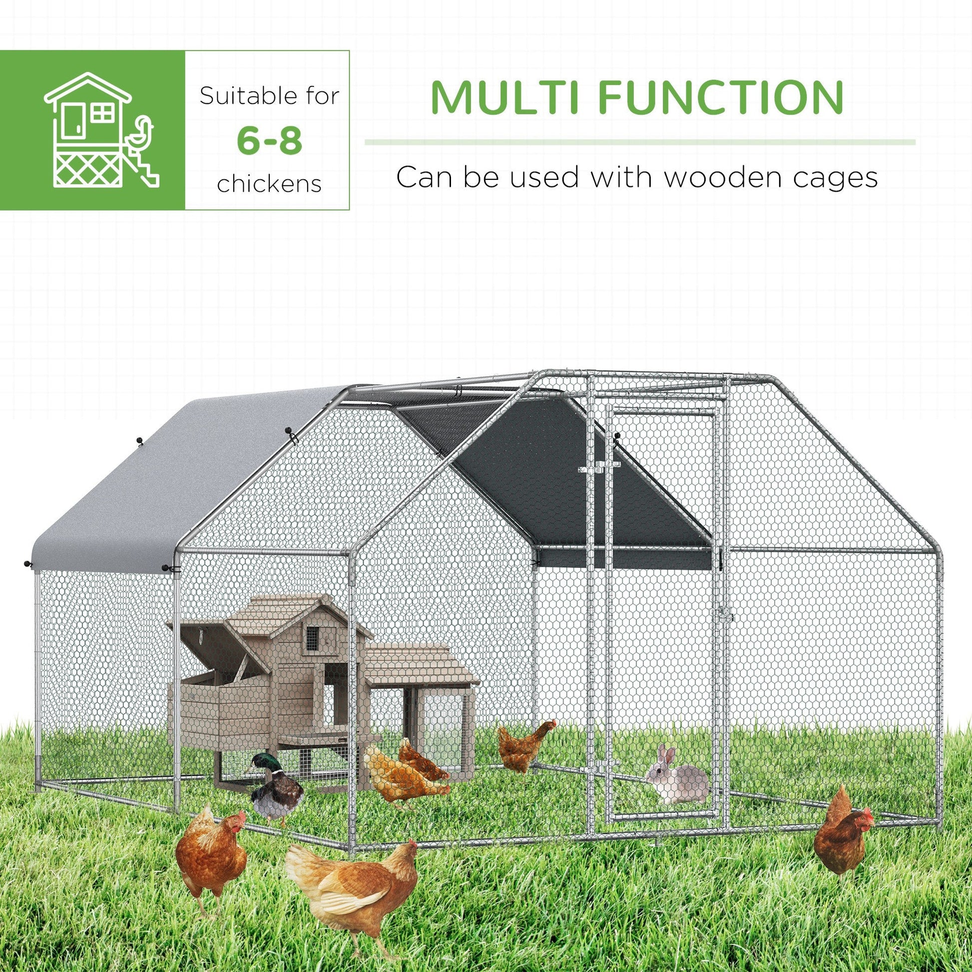 9.2' x 12.5' Metal Chicken Coop, Galvanized Walk-in Hen House, Poultry Cage Outdoor Backyard with Waterproof UV-Protection Cover for Rabbits, Ducks at Gallery Canada