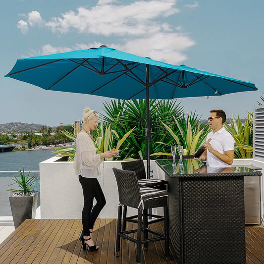 15ft Double-Sided Patio Umbrella, Twin Canopy, Crank, Sky Blue Sun Umbrellas Sky Blue at Gallery Canada