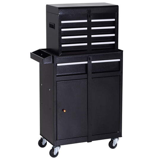 Rolling Tool Cabinet 2 in 1 Top Chest Storage Box 5 Drawers with Pegboard and Adjustable Shelf, Black - Gallery Canada