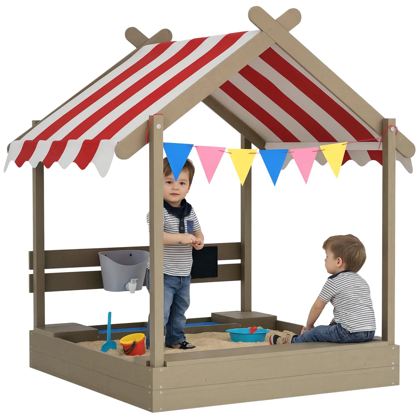 Outdoor Wooden Sandbox With Cover, 3-7 Years Old, Backyard, Grey Sandboxes & Accessories at Gallery Canada