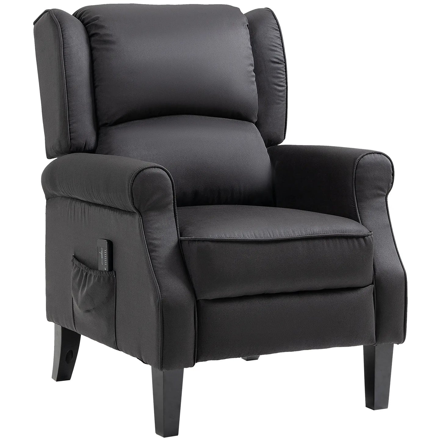 Massage Recliner Chair, Suede Wingback with Footrest, Wood Legs, Remote, Black Single Sofas at Gallery Canada