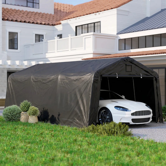 12' x 20' Portable Garage, Heavy Duty Carport Canopy, Black Car Shelters Black at Gallery Canada
