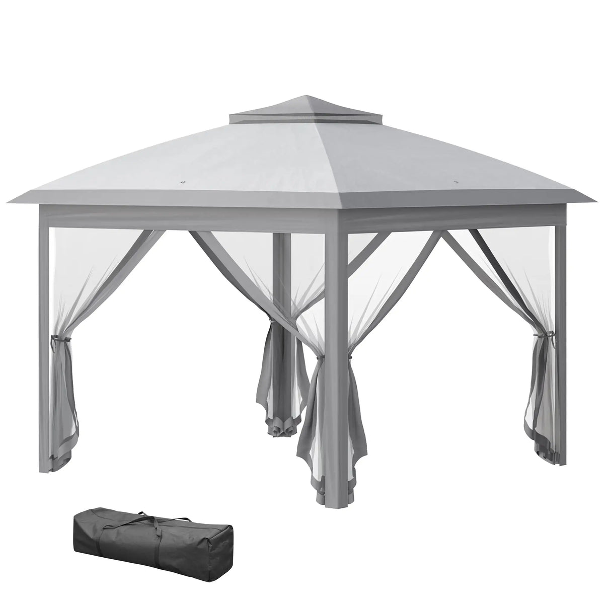 11' x 11' Pop Up Gazebo, Double Roof Foldable Canopy Tent, Grey Pop Up Canopies at Gallery Canada