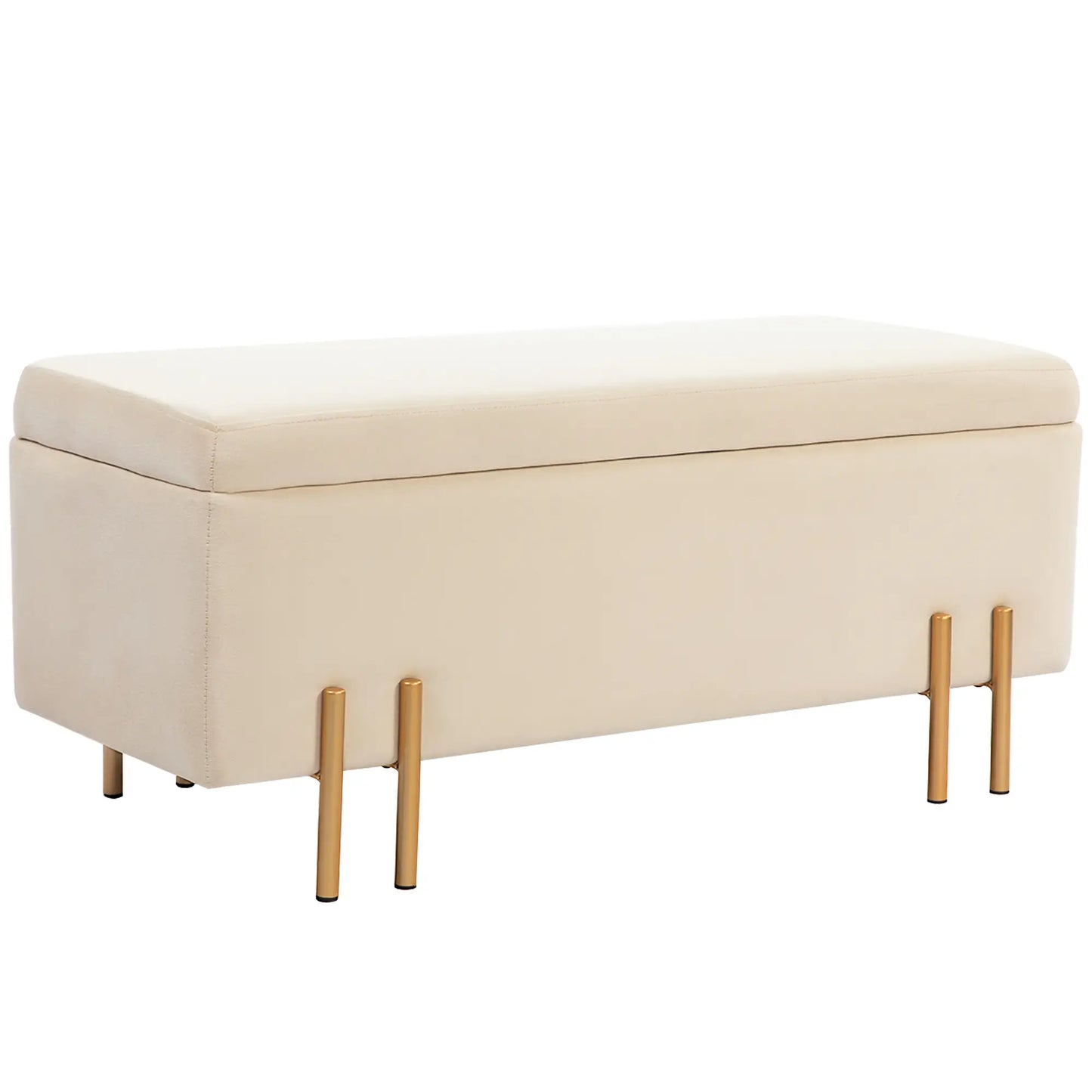 Storage Ottoman Bench, Flip-Top, 18.5 Gallons, Velvet, Metal Legs, Beige Storage Ottomans & Benches at Gallery Canada