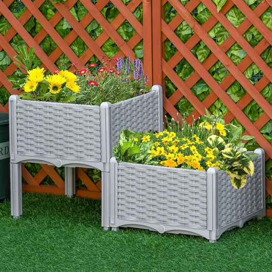2 Piece Raised Garden Bed, PP Flower Bed, Vegetable Herb Grow Box, Light Grey Raised Garden Beds Light Grey at Gallery Canada