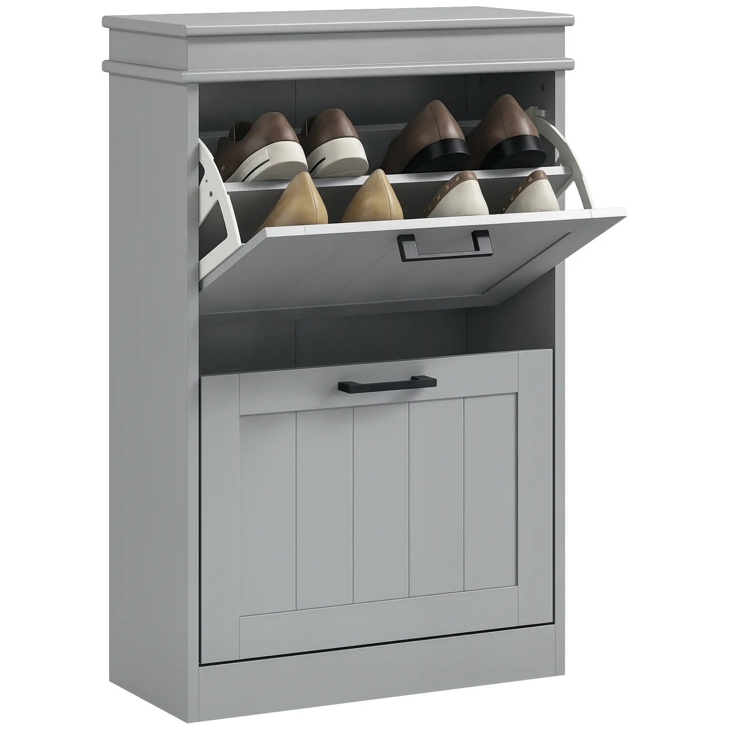 Shoe Storage Cabinet, 2 Flip Drawers, Adjustable Shelves, 10 Pairs, Grey Shoe Storage Cabinets & Racks at Gallery Canada