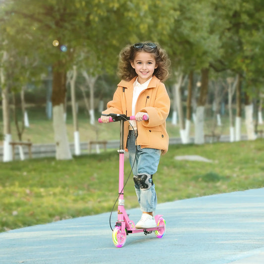 Kids Scooter, Light Up Wheels, Adjustable Handlebar, Rear Brake, Ages 3-8, Pink Scooters Pink at Gallery Canada