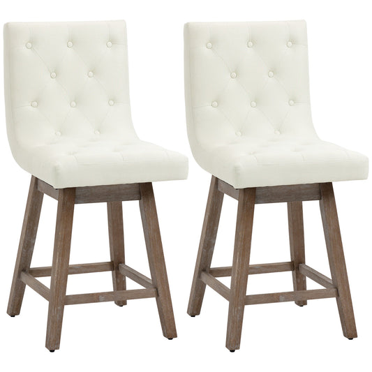 Bar Stools Set of 2, Swivel Bar Chairs, 25.5" High Fabric Tufted Breakfast Barstools for Kitchen Counter, Cream White at Gallery Canada