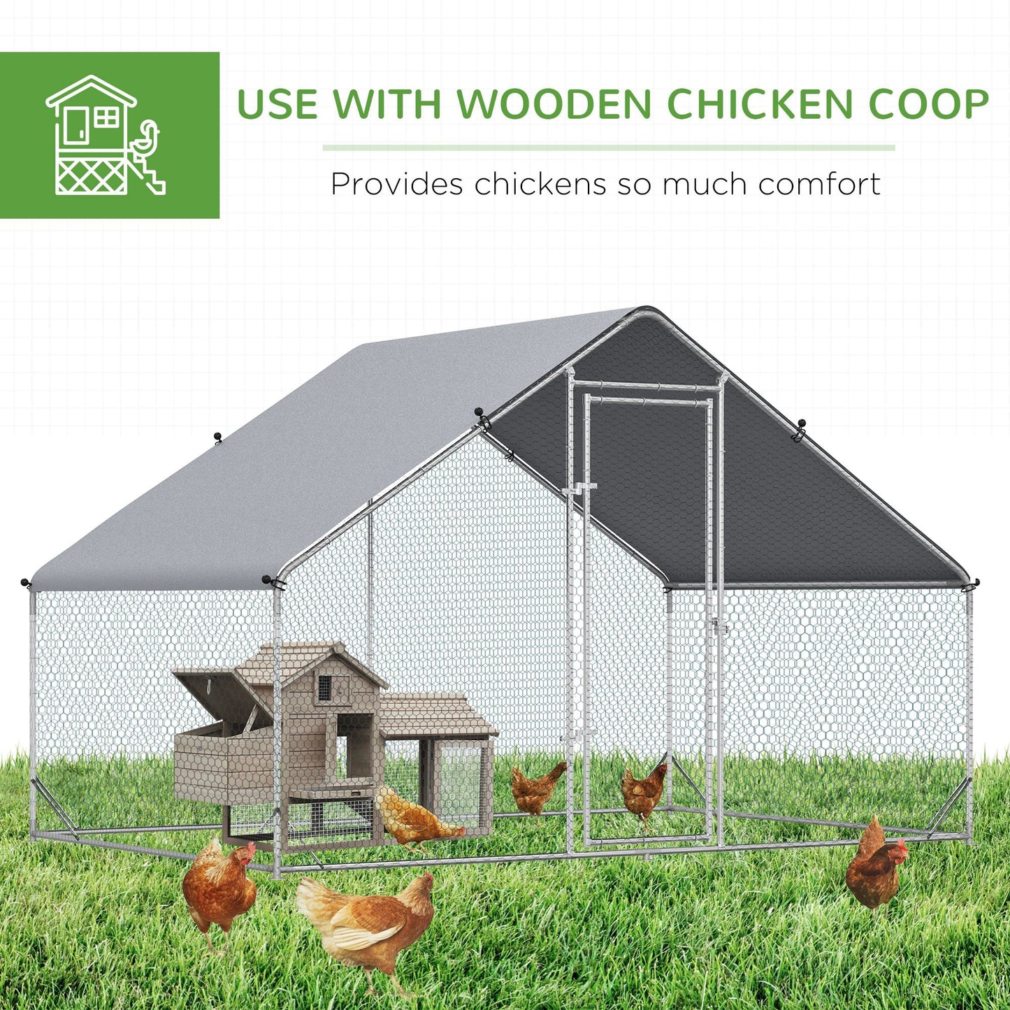 9.8' x 6.6' x 6.6' Chicken Coop Cage, Outdoor Hen House w/Cover &; Lockable Door at Gallery Canada
