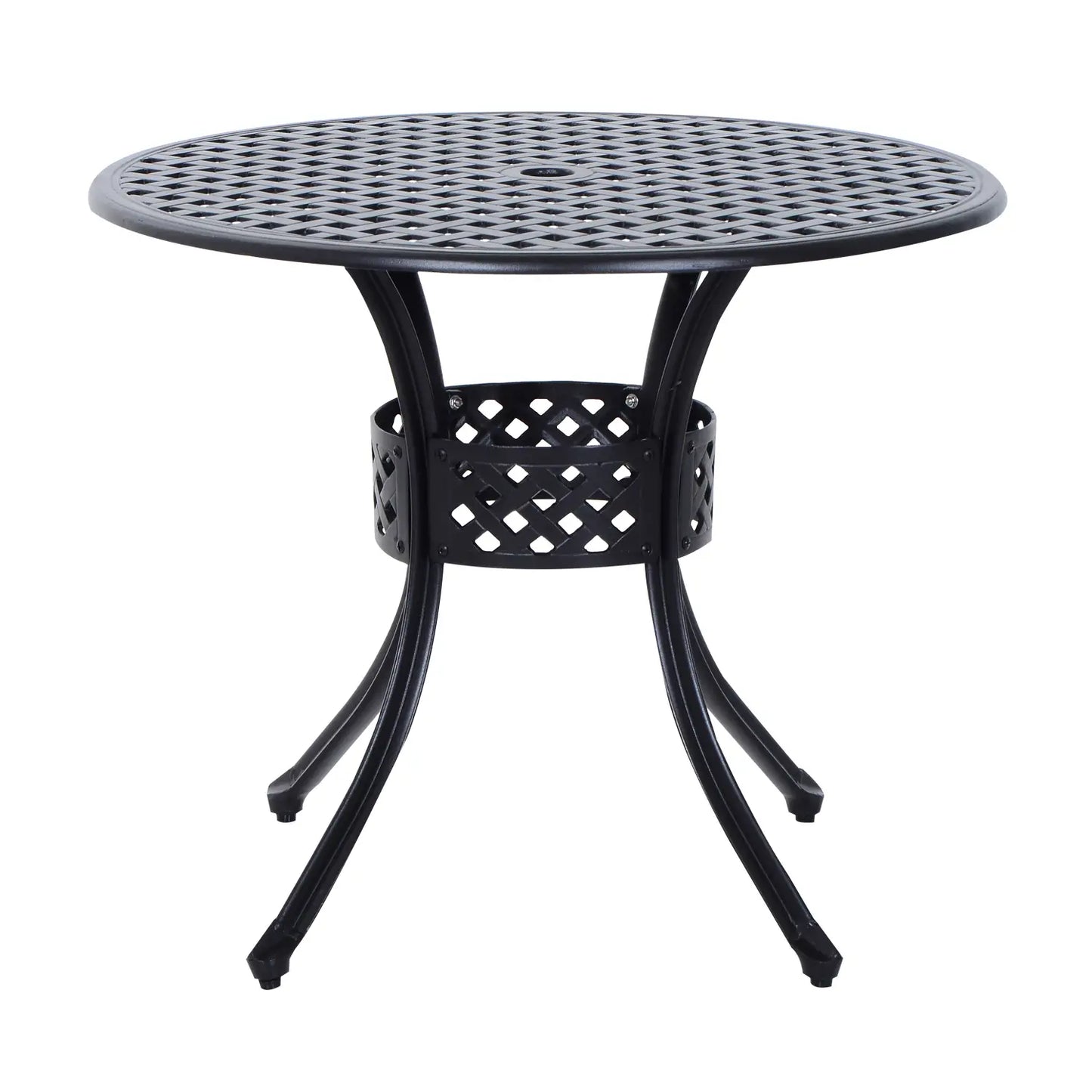 33-Inch Round Patio Dining Table with Umbrella Hole, Cast Aluminum, Black Outdoor Dining Sets at Gallery Canada