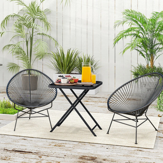 27.5" Square Outdoor Patio Table, Folding, Grid Rattan-Like Top, Black