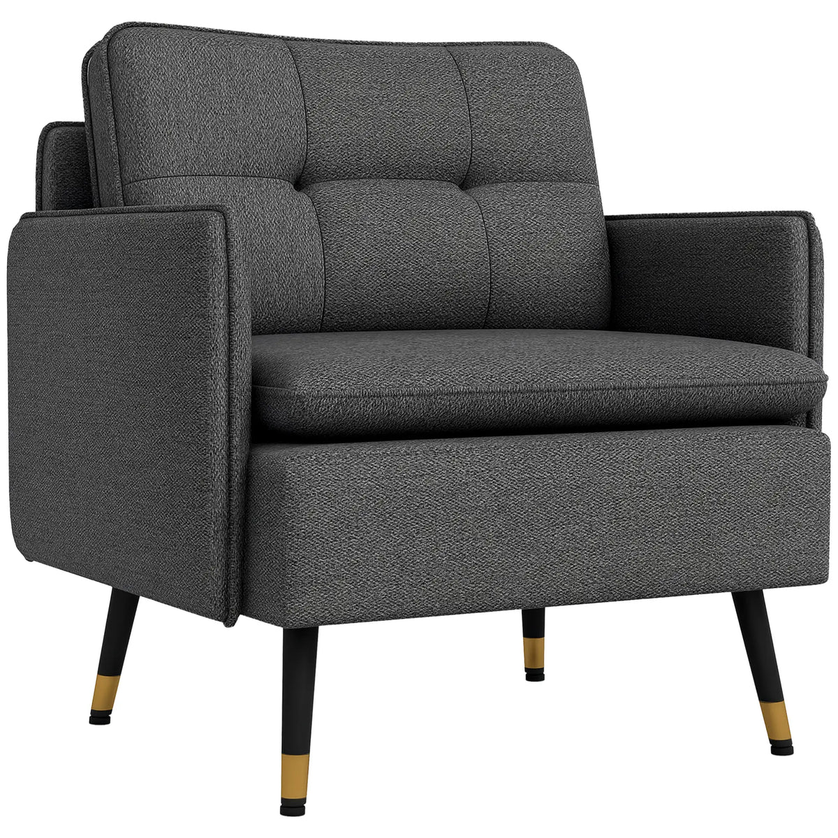 Modern Armchair, Upholstered Accent Chair, Tufted Back, Steel Legs, Dark Grey Accent Chairs at Gallery Canada