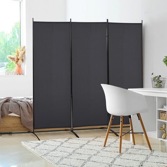 6' 3 Panel Room Divider, Double Hinged, Indoor Privacy Screen, Charcoal Grey Room Dividers Charcaol Grey at Gallery Canada