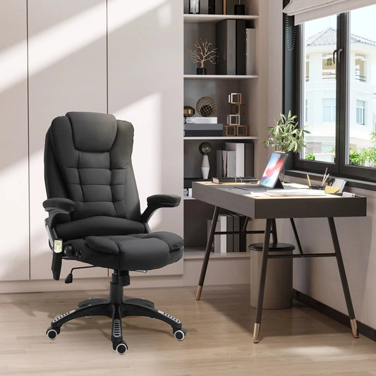 6 Point Vibrating Massage Office Chair High Back Executive Chair with Reclining Back, Swivel Wheels, Black Massage Chairs Black at Gallery Canada