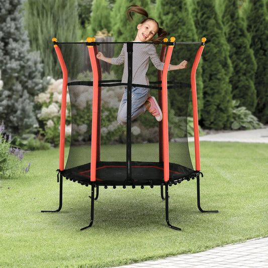 64" Trampoline pour Enfants, Intérieur Extérieur, Filet d'Enclos, Rouge