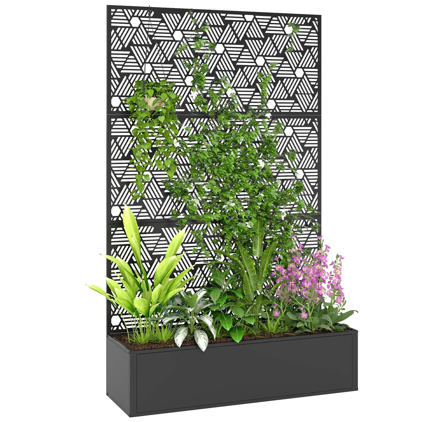 Metal Planter Box With Trellis, 70" Tall Raised Garden Bed, Hexagon Line Cut-Out Galvanized Planter Boxes at Gallery Canada