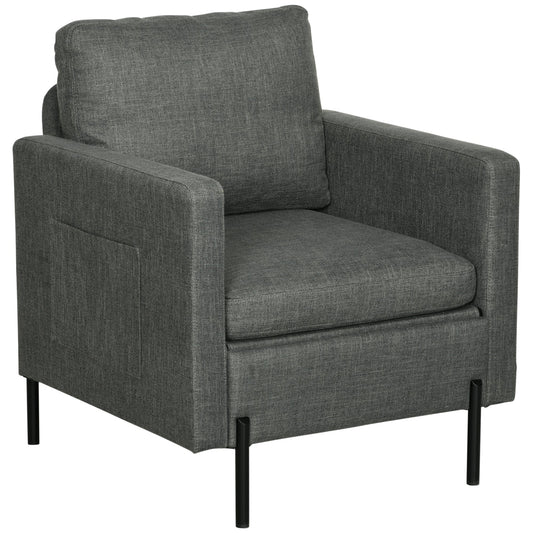 Armchair, Fabric Accent Chair, Modern Living Room Chair with Metal Legs, 2 Side Pockets for Bedroom, Grey at Gallery Canada