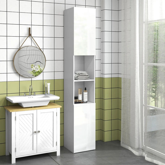 Tall Bathroom Cabinet, High Gloss Storage, Adjustable Shelves, 11.8" x 11.8" x 71.5", White Bathroom Cabinets High Gloss White at Gallery Canada