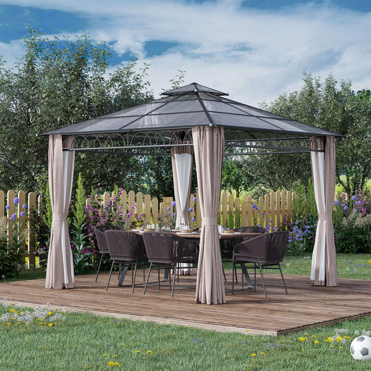9' x 10' Outdoor Hardtop Gazebo, Steel Frame, Nettings, Curtains, Khaki Gazebos Black Roof, Dark Grey Frame, Khaki Curtains at Gallery Canada