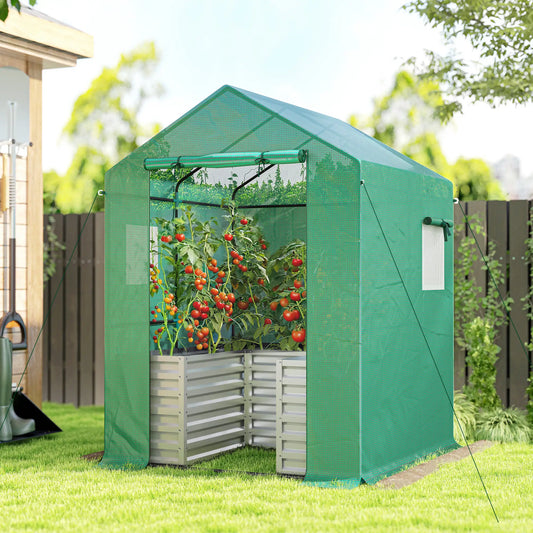 Greenhouse With Raised Garden Bed, Galvanized Metal Planter Box, 56" x 56" x 75", Green Portable Greenhouses Green at Gallery Canada