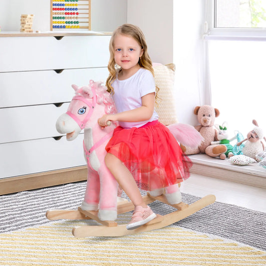 Kids Plush Rocking Horse, Ride On Toy with Sounds, Pink Rocking Horses Pink at Gallery Canada