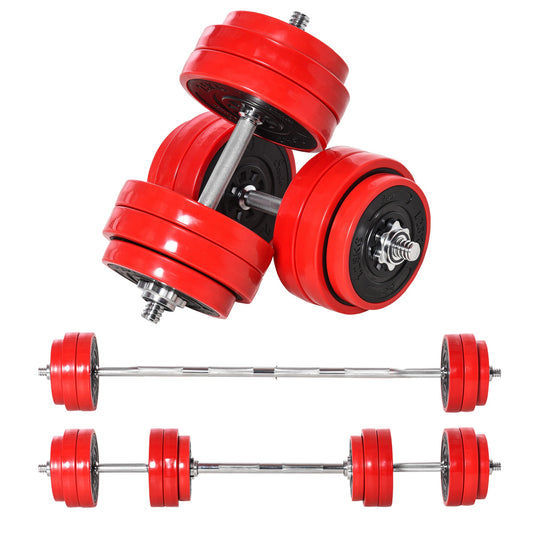 66lbs 2-In-1 Dumbbell &; Barbell Adjustable Set Strength Muscle Exercise Fitness Plate Bar Clamp Rod Home Gym Sports Area - Gallery Canada