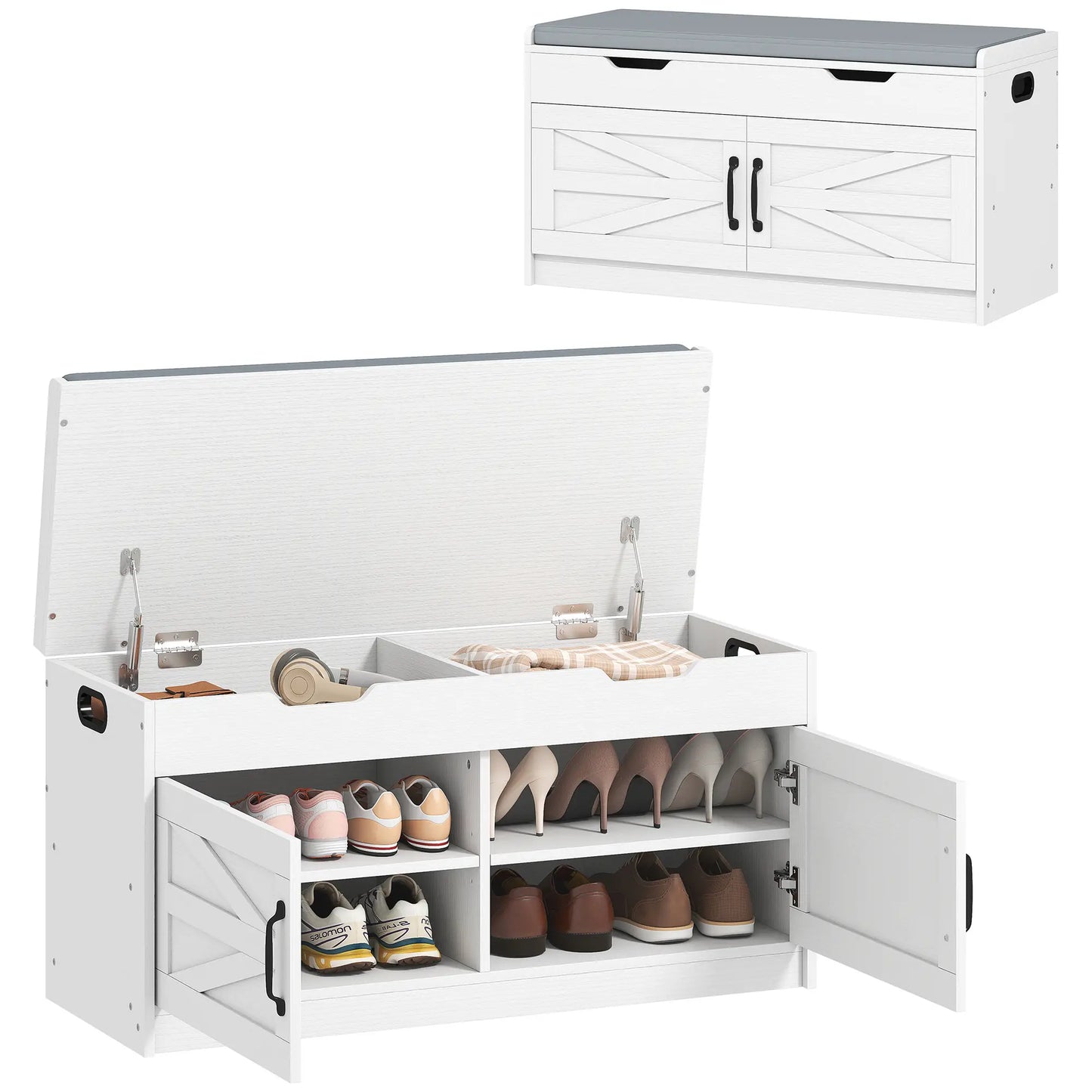 Shoe Storage Bench, 2-Tier Cabinet, Flip-Top, Padded Cushion, White Shoe Storage Cabinets & Racks at Gallery Canada
