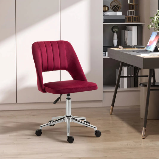 Mid Back Office Chair, Velvet Fabric, Swivel, Scallop Shape, Red Task Chairs Red at Gallery Canada
