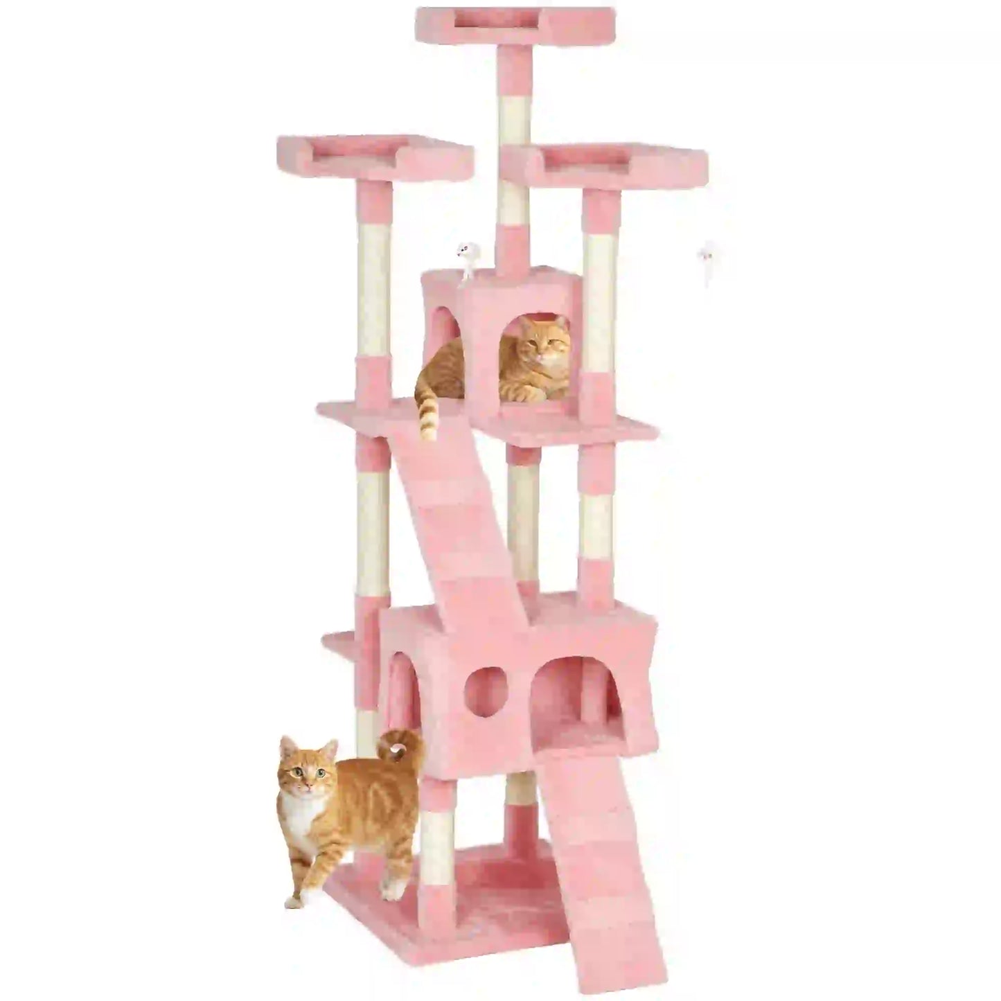 68-Inch Multi-Level Cat Scratching Tree, Kitty Activity Center, Pink Multi-Level Cat Towers at Gallery Canada